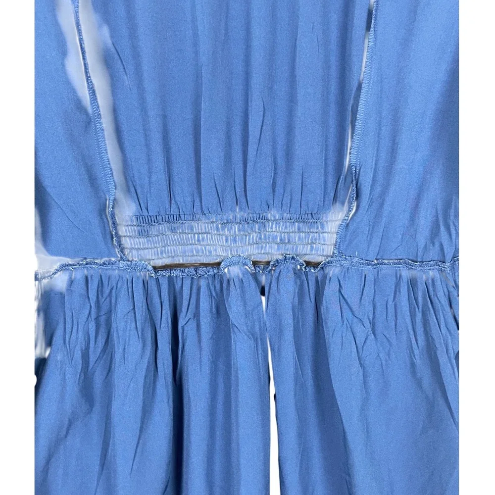 Joie Blue Women Midi XL Abstract Print Tiered Long Sleeve V-Neck High Low Dress